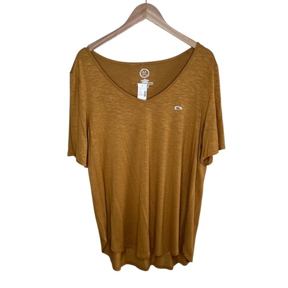 Maurices Womens 24/7 Mustard Yellow Short Sleeve v-neck T-Shirt XXL - Picture 1 of 6